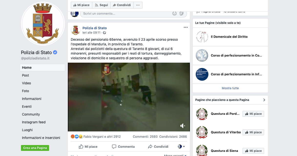 Pagina della Polizia di Stato su FB e odio istituzionale: alcune riflessioni